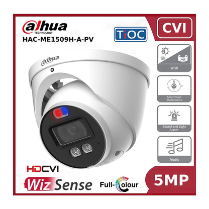 5MP Dahua HAC-ME1509HP-A-PV 5MP HDCVI TiOC Active Deterrence Fixed Lens 40M Eyeball Turret Camera