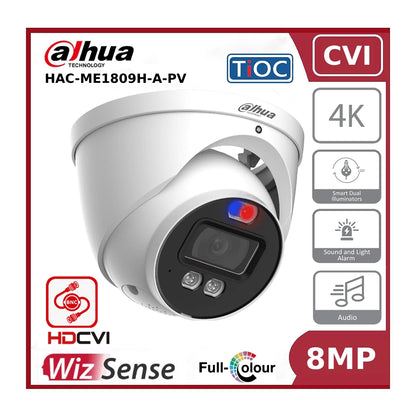 Dahua DH-HAC-ME1809HP-A-PV 8MP HDCVI TiOC Active Deterrence HDoC Fixed Lens Eyeball Turret Camera White