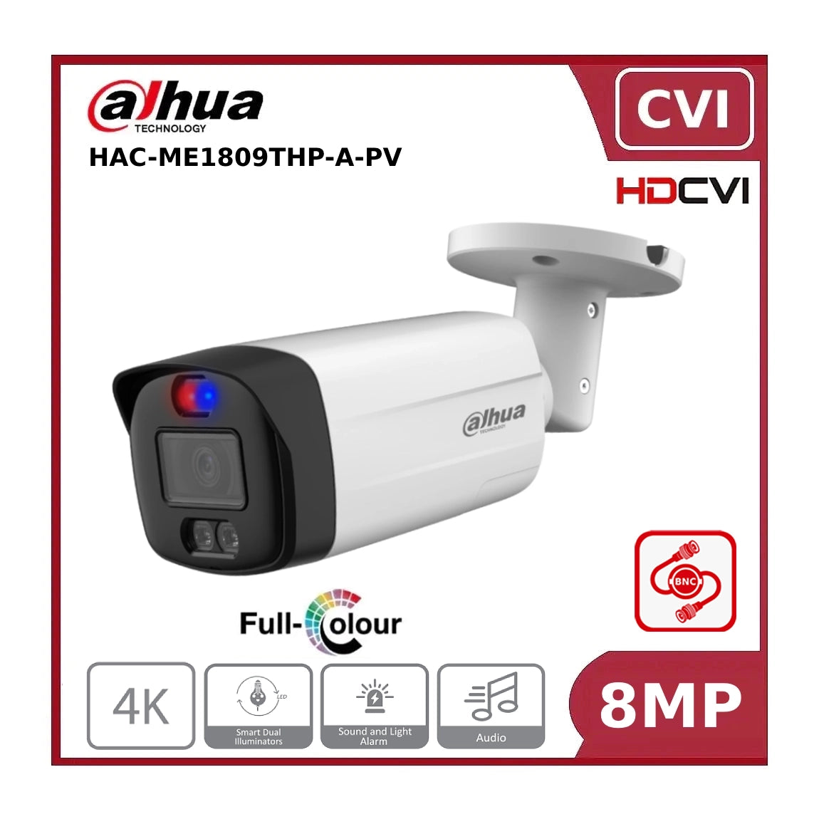 8MP Dahua DH-HAC-ME1809THP-A-PV 8MP 4K HDCVI TiOC Active Deterrence Fixed Lens 40M Bullet Camera