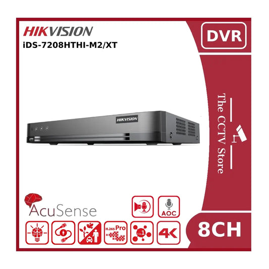 Hikvision iDS-7208HTHI-M2/XT 8 Channel 8MP Full 4K AcuSense Turbo HD AoC DVR - Supports Two-Way Audio Technology
