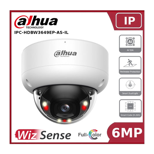 Dahua DH-IPC-HDBW3649EP-AS-IL 6MP Smart Dual Light Fixed-focal Dome WizSense Network Camera