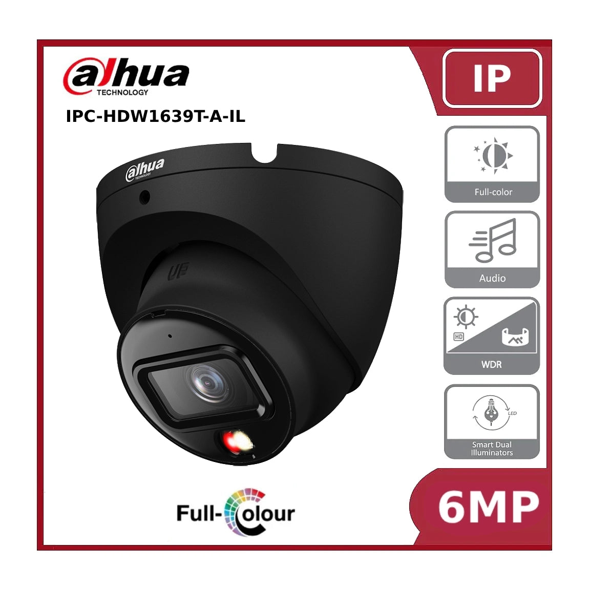 Dahua IPC-HDW1639T-A-IL 6MP Entry Smart Dual Light Fixed-focal Eyeball IP Network Camera With Built In Mic