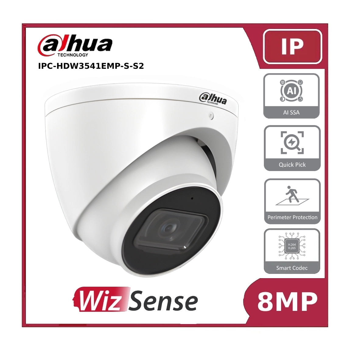 5MP Dahua IPC-HDW3541EMP-S2 WizSense AI Series IR Turret Camera Built In Mic + IR