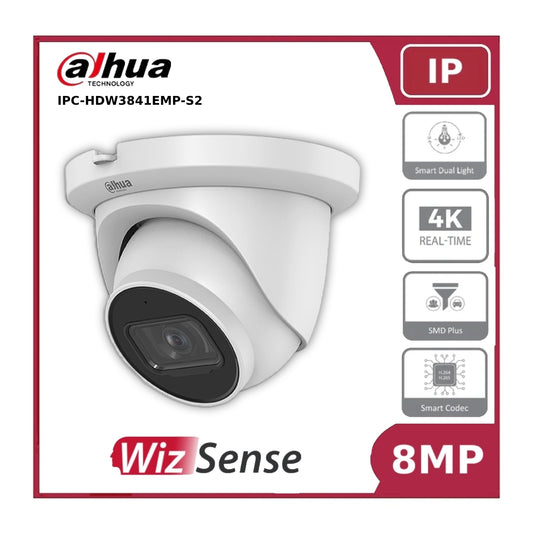 Dahua IPC-HDW3841EMP-S2 8MP WizSense AI Series IR Turret Camera Built In Mic + IR