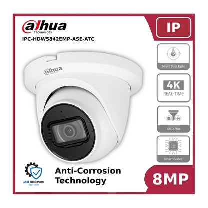 Dahua IPC-HDW5842EMP-ASE-ATC, 8MP WizMind AI Turret Camera, Anti-Corrosion