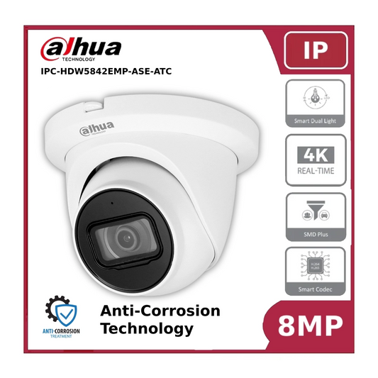 Dahua IPC-HDW5842EMP-ASE-ATC, 8MP WizMind AI Turret Camera, Anti-Corrosion