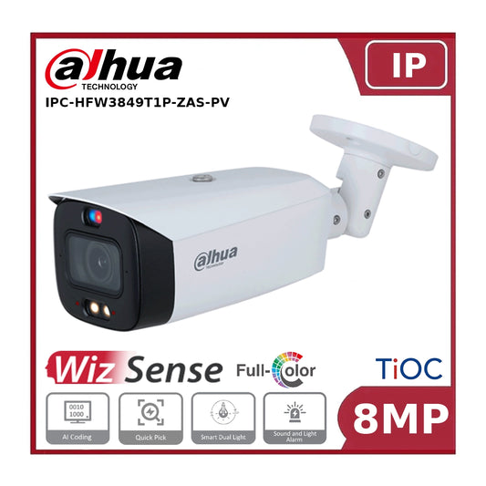 Dahua IPC-HFW3849T1-ZAS-PV 8MP TIOC 2.0 Smart Dual Illumination Active Deterrence Vari-focal Bullet WizSense Network Camera