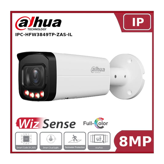 Dahua DH-IPC-HFW3849TP-ZAS-IL WizSense IP 8MP Smart Dual Light Bullet Camera, Varifocal Lens"NR"