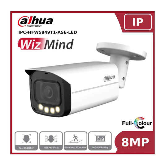 8MP Dahua IPC-HFW5849T1P-ASE - 4K WizMind AI Series Full-Colour IP Bullet Camera