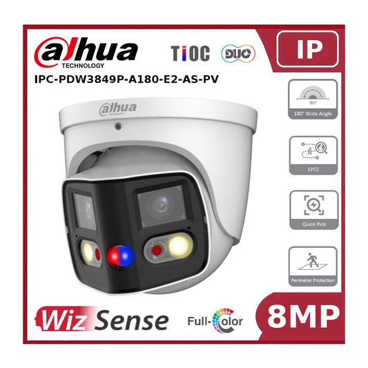 Dahua IPC-PDW3849P-A180-E2-AS-PV - 8MP TiOC IP Turret Camera - 2x4MP TiOC Duo Splicing WizSense Network Camera