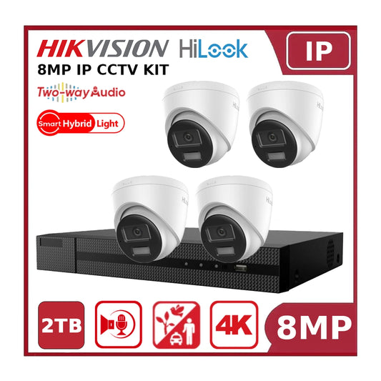 HiLook 8MP 4CH IP NVR Kit – IPC-T280HA-LUF/SL Cameras + NVR-104MH-K/4P(B) + 2TB HDD
