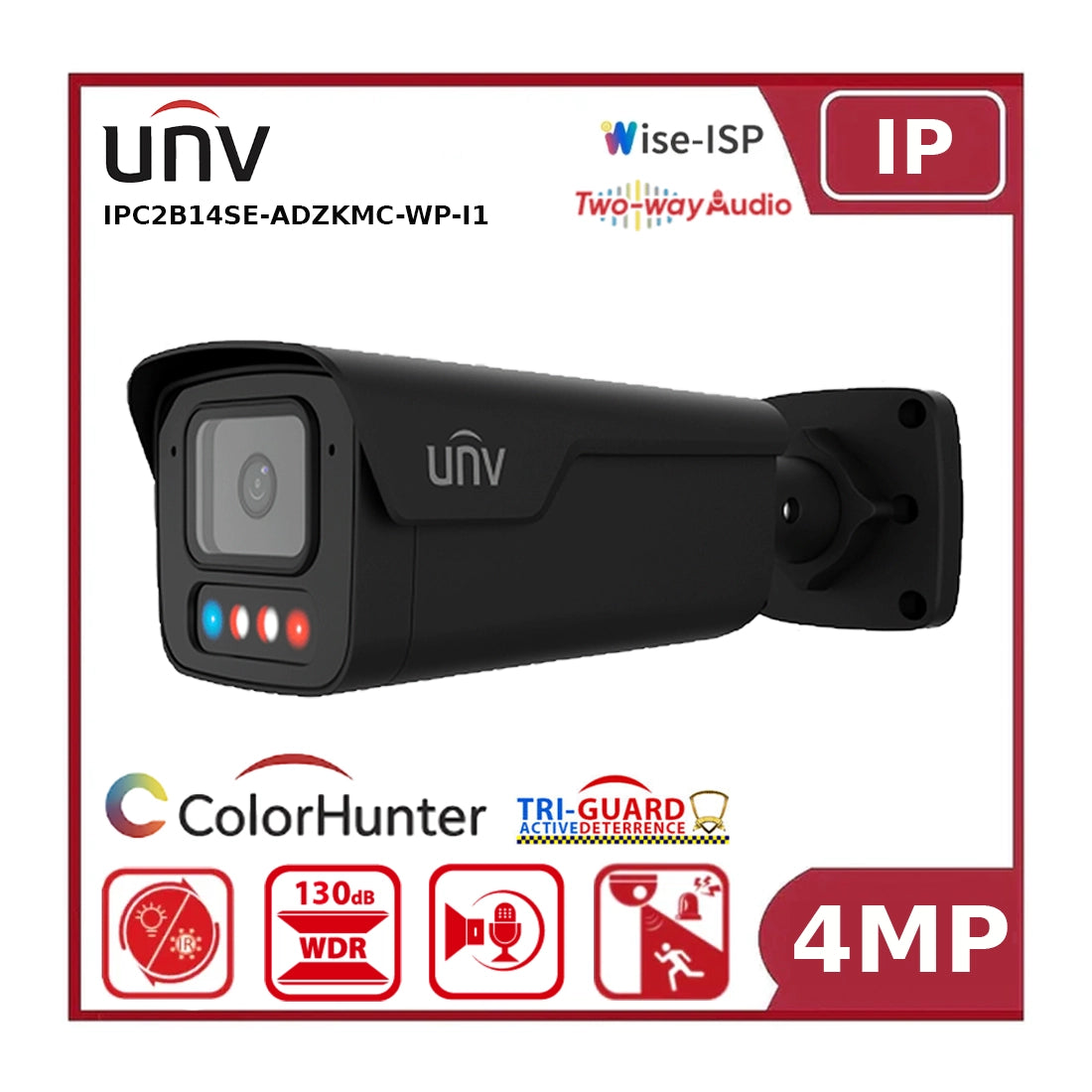 Uniview IPC2B14SE-ADZKMC-WP-I1 4MP IP Camera, Varifocal, OwlView, Tri-Guard 3.0, AI, Two-Way Talk "NR"