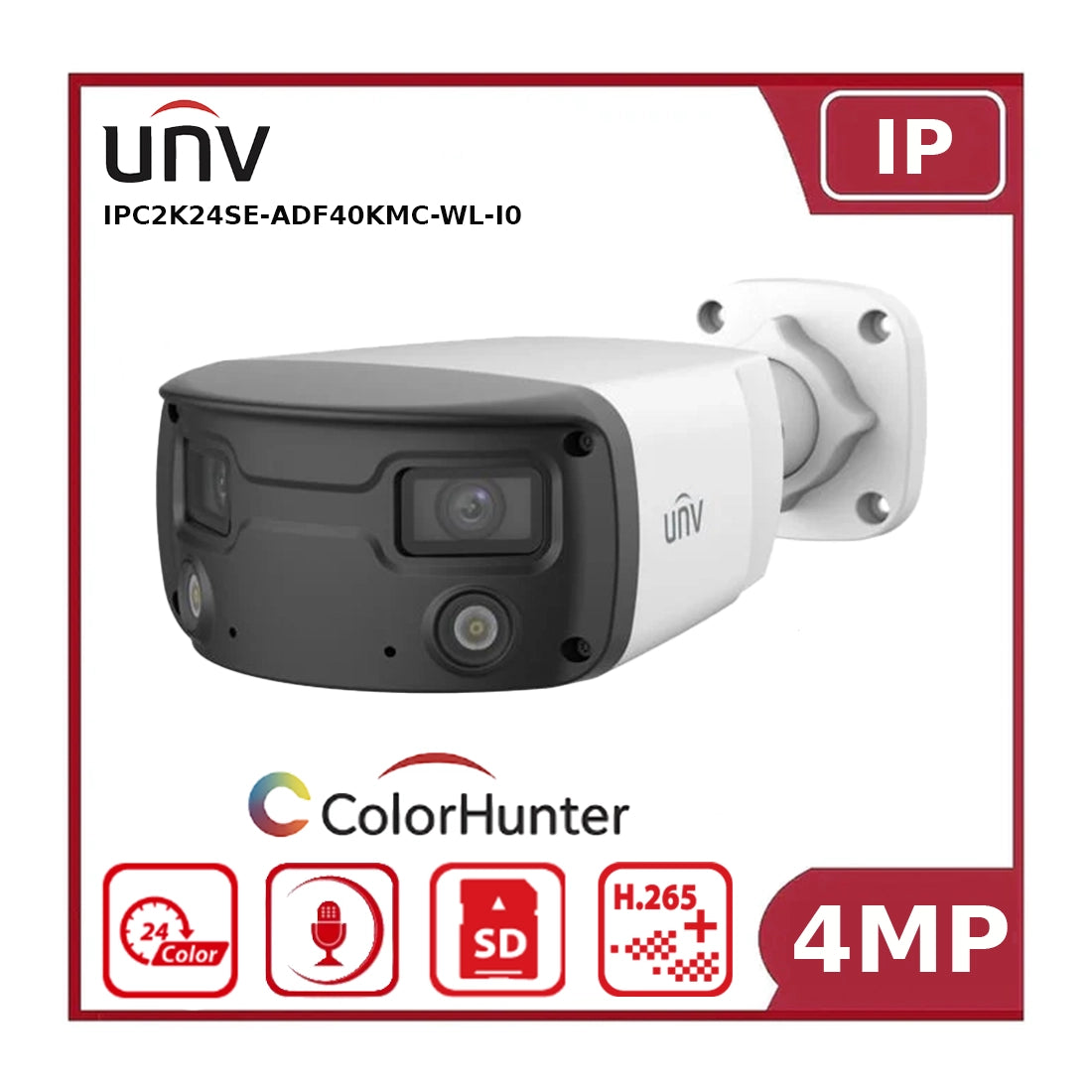 Uniview IPC2K24SE-ADF40KMC-WL-I0 4MP ColorHunter Wide Angle Fixed Bullet Network Camera