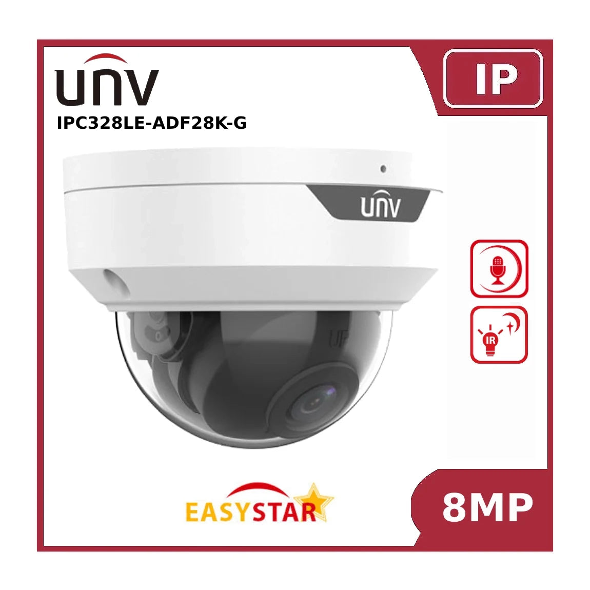 Uniview 8MP IPC328LE-ADF28K-G EasyStar IR Network Fixed Dome 4K IP Camera with Built in Mic