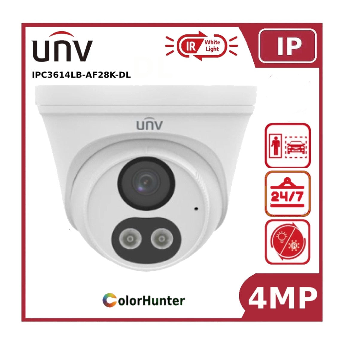 UNV 4MP IPC3614LB-AF28K-DL ColourHunter LED + IR Dual Illumination IP ...
