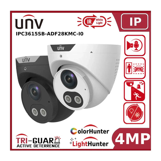 Uniview 4MP HD Intelligent Light and Audible Warning Fixed Eyeball Network Camera White/Black UNV-IPC3614SB-ADF28KMC-I0
