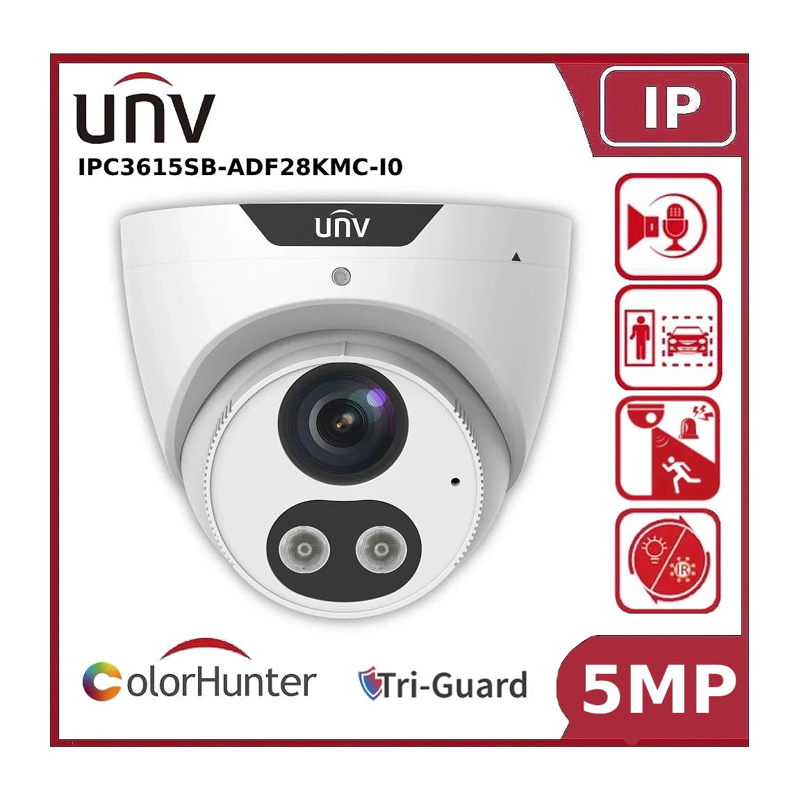 Uniview 5MP IPC3615SB-ADF28KMC-I0 Tri-Guard ColorHunter IR + White Light Hybrid IP Turret Camera