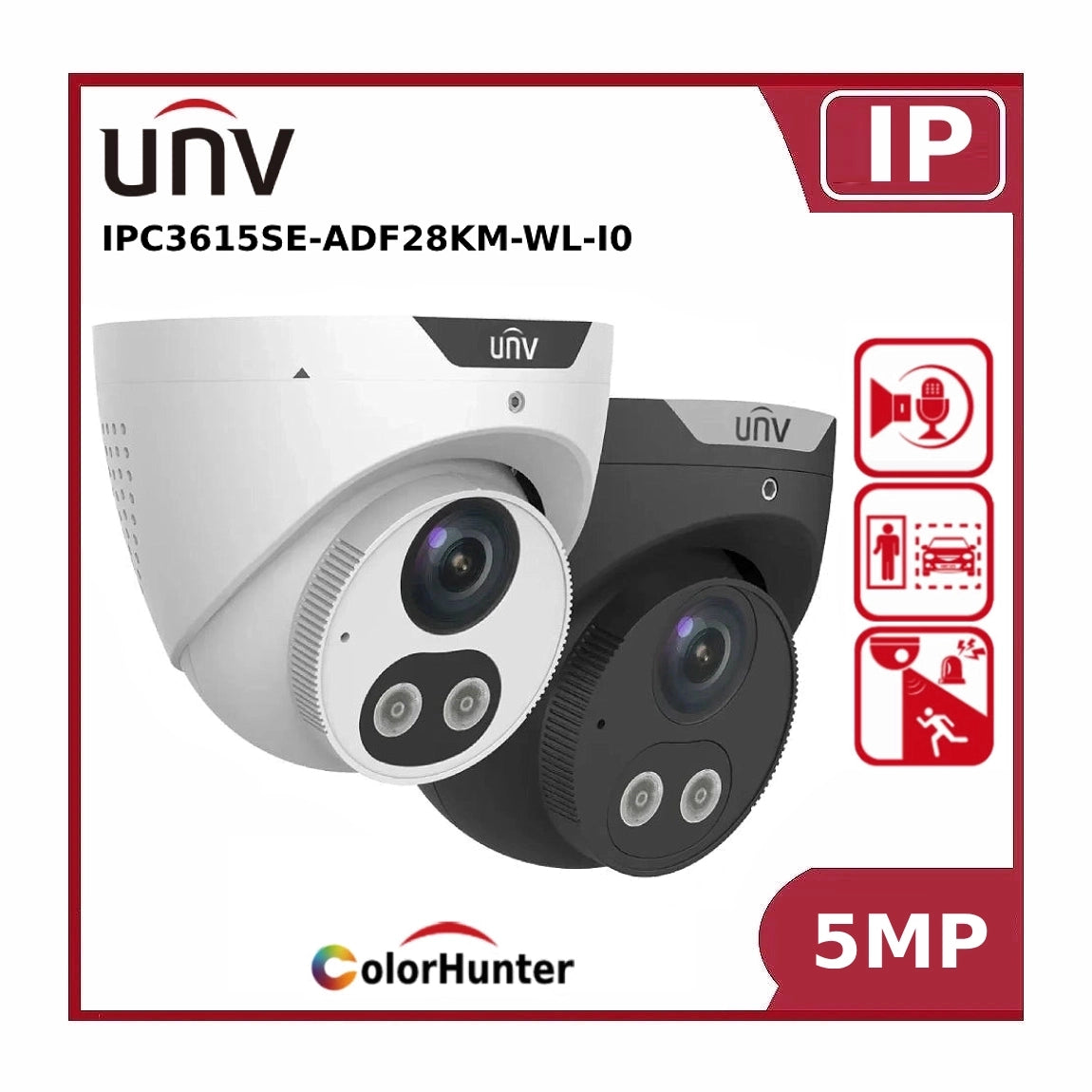 Uniview ColorHunter 5MP IPC3615SE-ADF28KM-WL-I0 Light and Audible Warning PoE AI Fixed Eyeball IP Camera