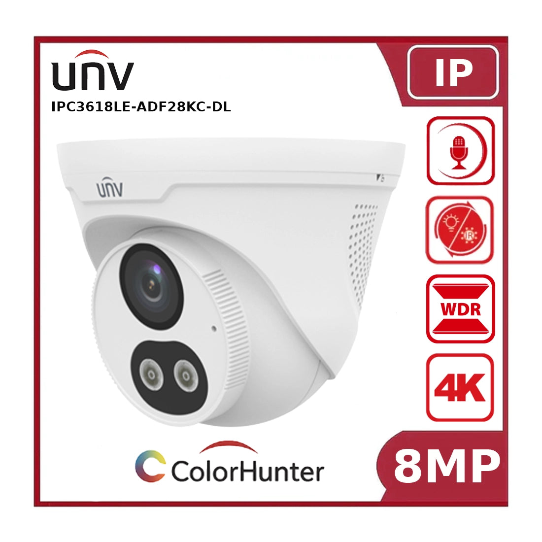Uniview IPC3618LE-ADF28KC-DL 8 MP ColorHunter Dual-Light Turret IP Camera