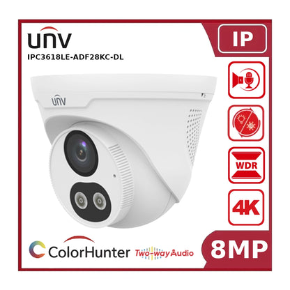 Uniview IPC3618LE-ADF28KC-DL 8 MP ColorHunter Dual-Light Turret IP Camera with Two-Way Audio