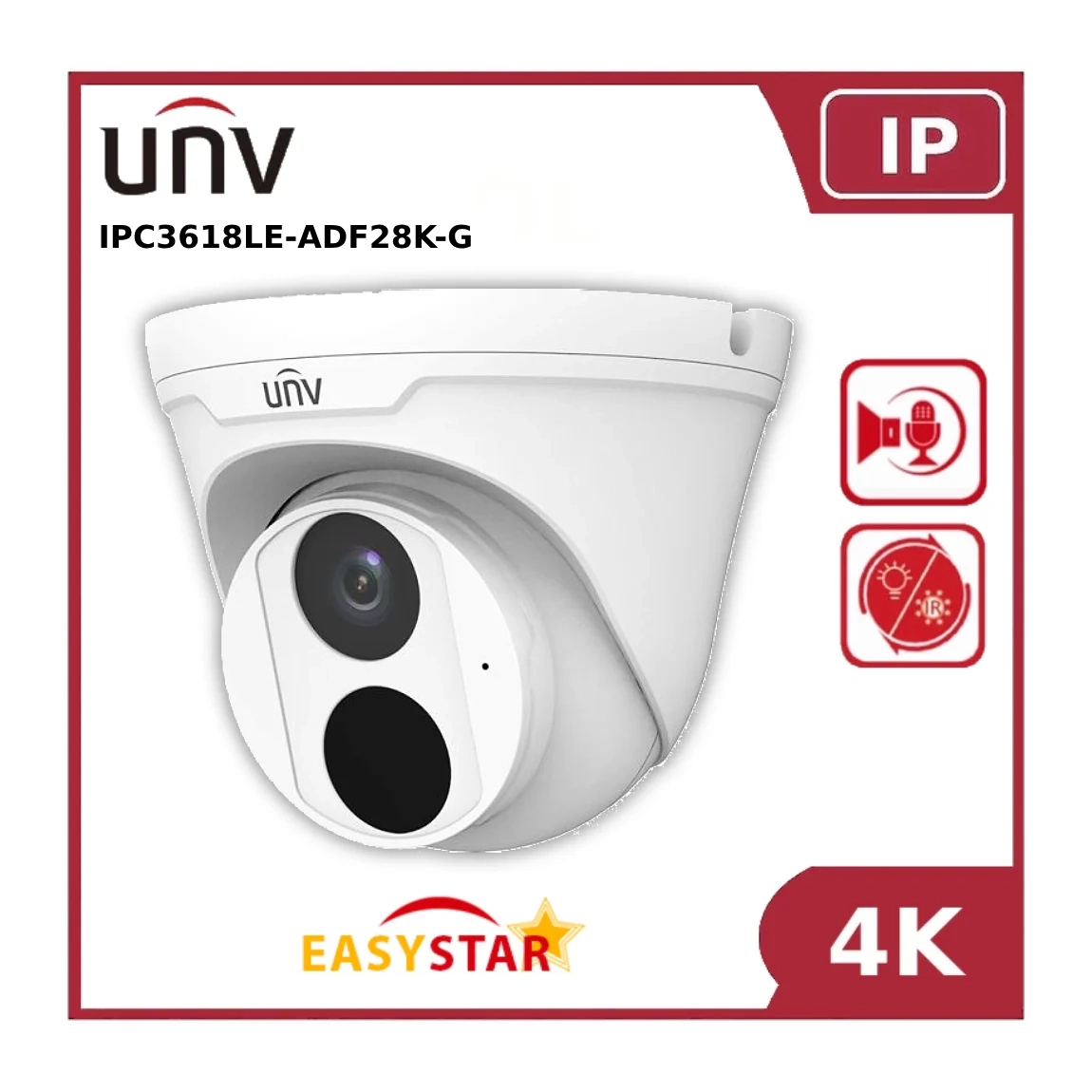 UNV IPC3618LE-ADF28K-G 8MP StarLight IR Fixed Lens IP Turret CCTV Camera With Built In Mic