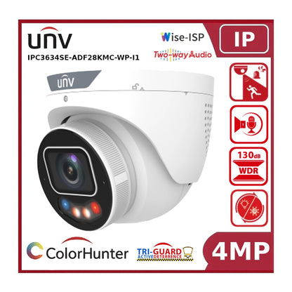 Uniview IPC3634SE-ADF28KMC-WP-I1 4MP IP Camera, Fixed Lens, OwlView Plus, Tri-Guard 3.0, AI, Two-Way Talk