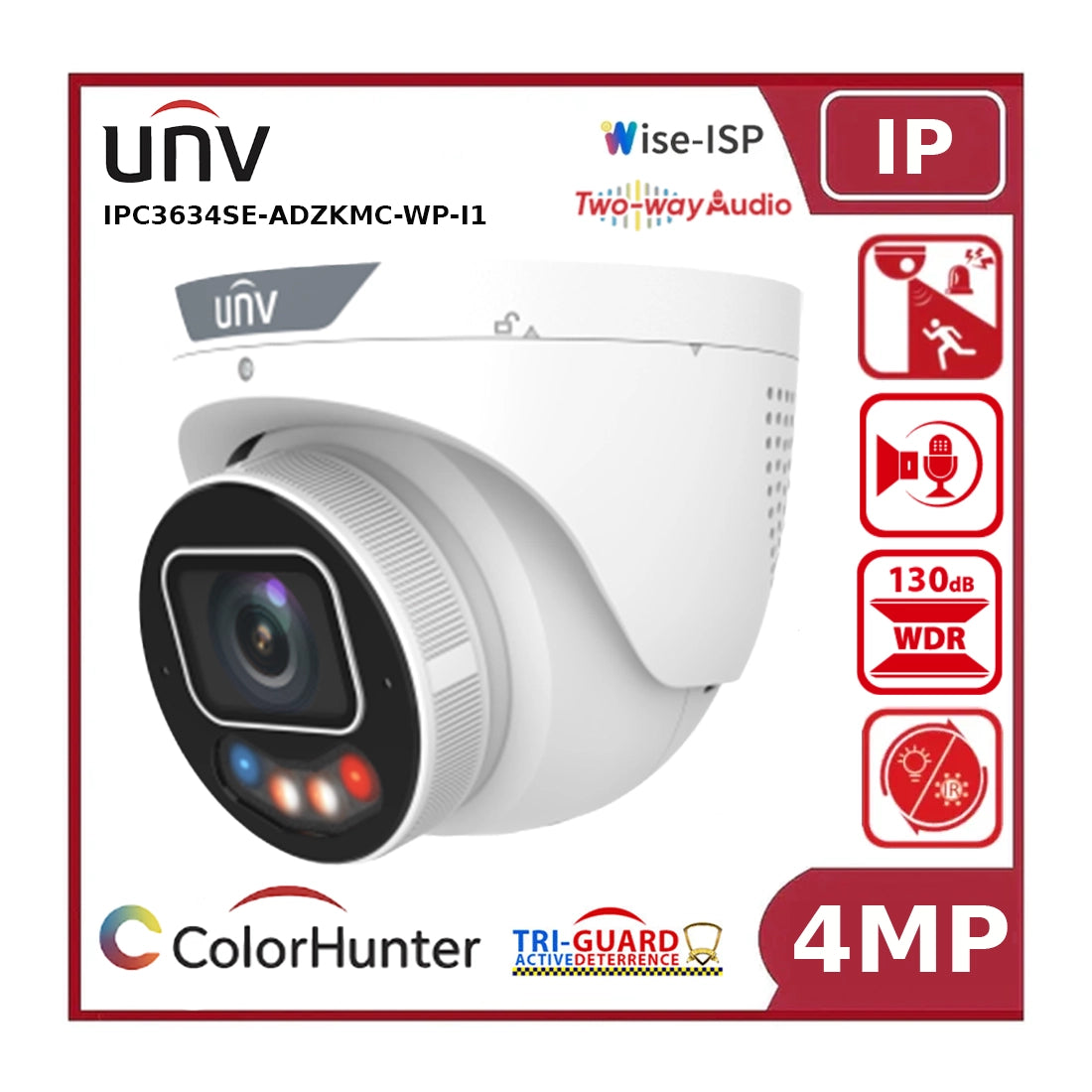 Uniview IPC3634SE-ADZKMC-WP-I1 4MP Varifocal IP Camera, OwlView Plus, Tri-Guard 3.0, AI, Two-Way Talk "NR"