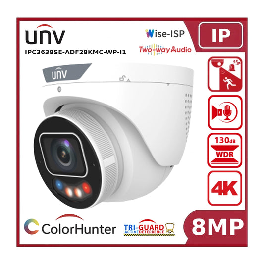 Uniview IPC3638SE-ADF28KMC-WP-I1 8MP IP Camera, OwlView Plus, Tri-Guard 3.0, AI, Two-Way Talk