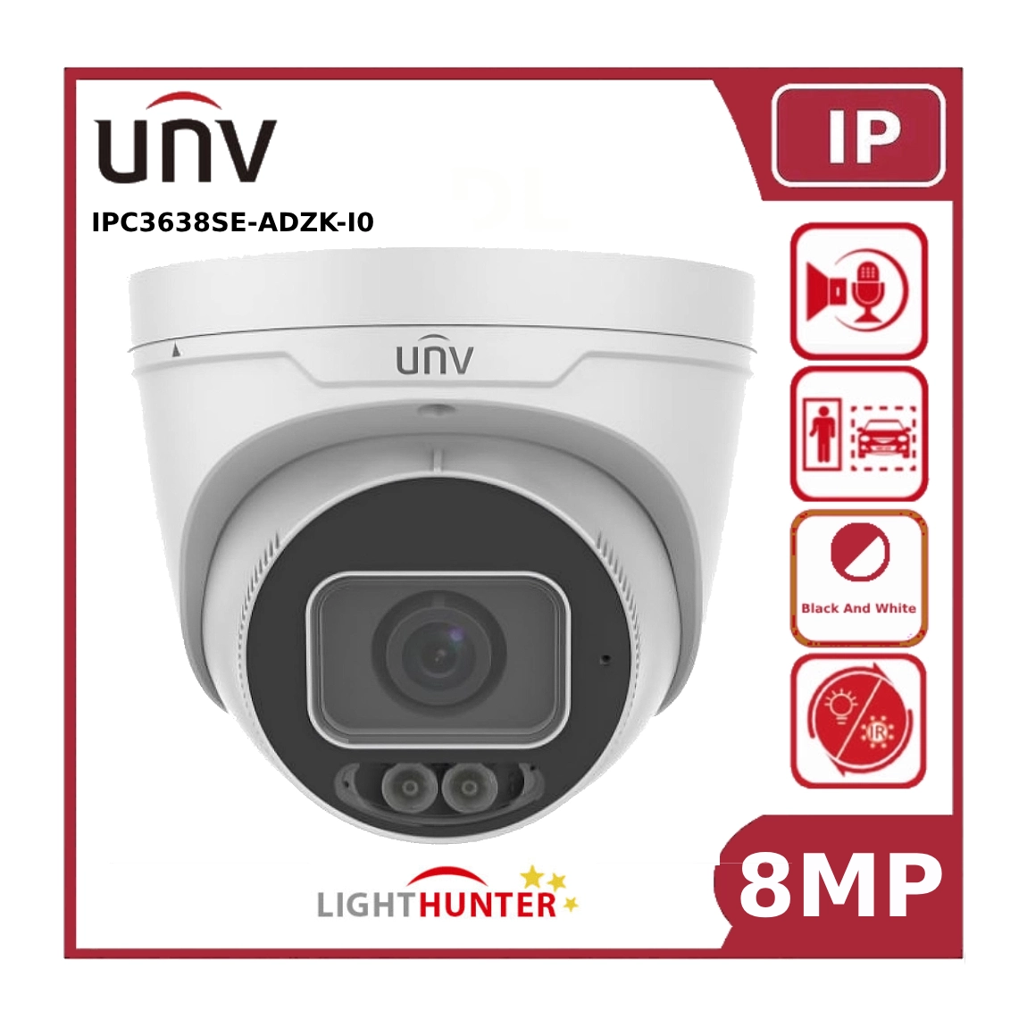 UNV 8MP IPC3638SE-ADZK-I0 LightHunter 2.8~12MM Fixed Lens IP Turret CCTV Camera Varifocal Motorized Zoom