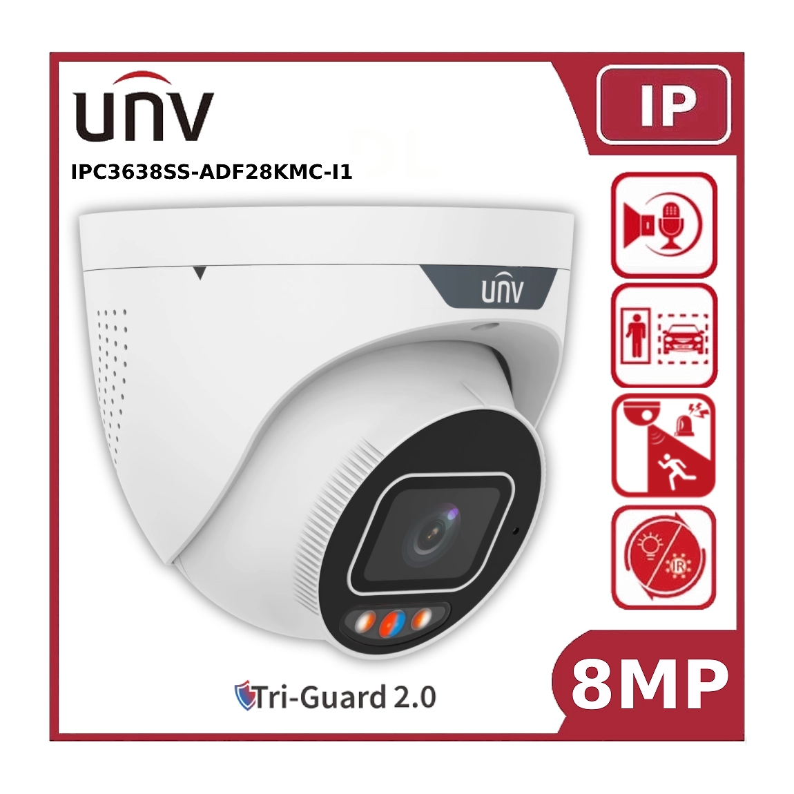 UNV 8MP IPC3638SS-ADF28KMC-I1 TriGuard 2.0 Fixed Lens IP Turret CCTV Camera