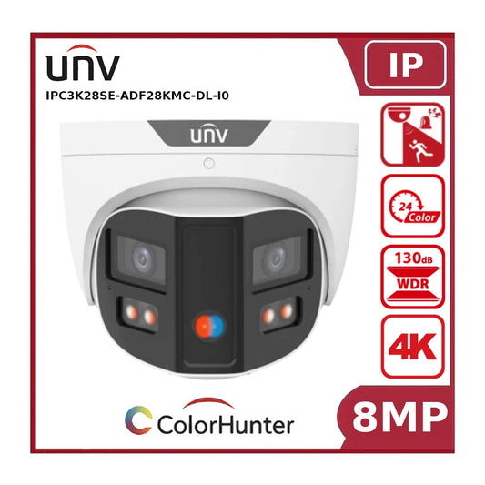 Uniview UV-IPC3K28SE-ADF28KMC-DL-I0 8MP Turret ColorHunter Camera, 2.8mm, Omniview, Two-Way Audio