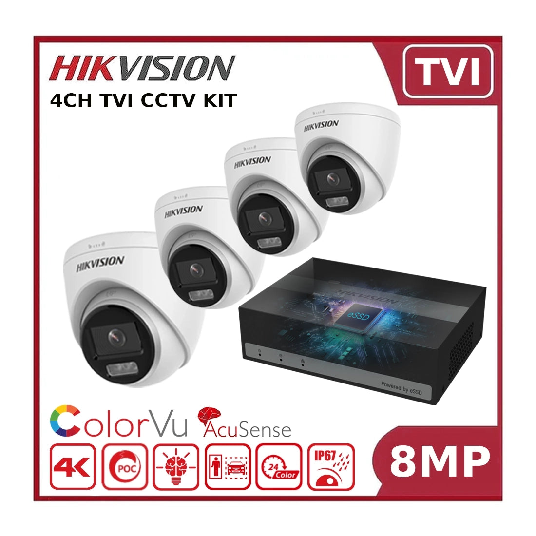Hikvision 8MP 4CH eDVR Kit – DS-2CE72UF3T-E Cameras + iDS-E04HUHI-B Built-in 1TB SSD - Clearance