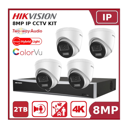 Hikvision 8MP 4CH IP NVR Kit – DS-2CD1383G2-LIUF/SL Cameras + DS-7604NXI-K1/4P(D) + 2TB HDD