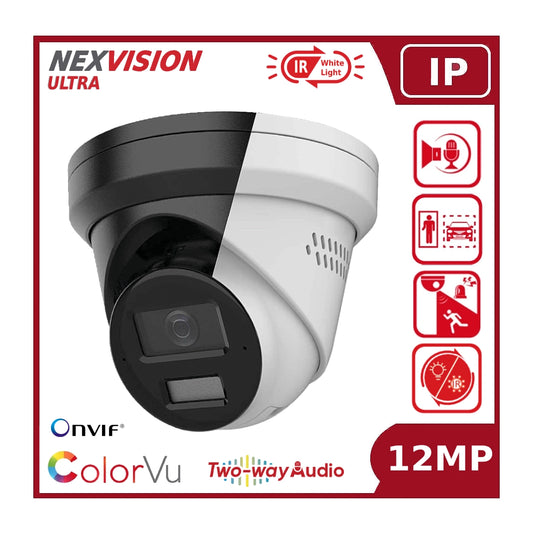 Nexvision Ultra 12MP IPC-T2129HA-LIUF/SL Ultra High Definition Hybrid Light ColorVu + IR Turret IP PoE Camera with Two-Way Audio Human Vehicle Detection IP67