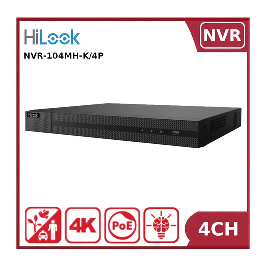 HiLook NVR-104MH-K-4P 4-Channel PoE NVR, 4K Recording, H.265+, Remote Access