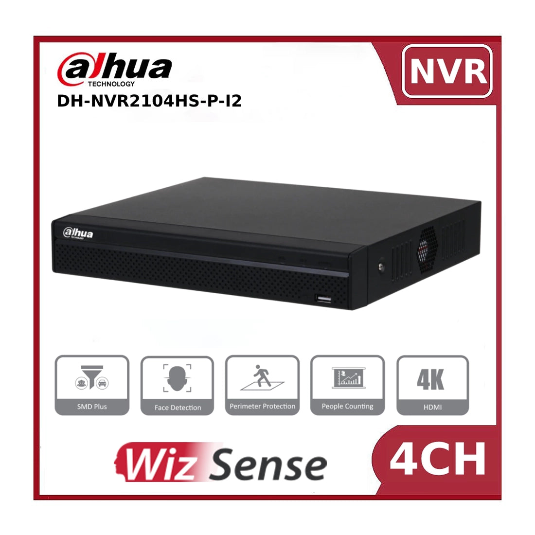 4 Channel Dahua NVR2104HS-P-I2 4 Channel 4K Compact 4 PoE WizSense AI Network Video Recorder