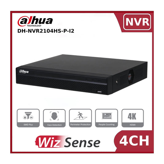 4 Channel Dahua NVR2104HS-P-I2 4 Channel 4K Compact 4 PoE WizSense AI Network Video Recorder