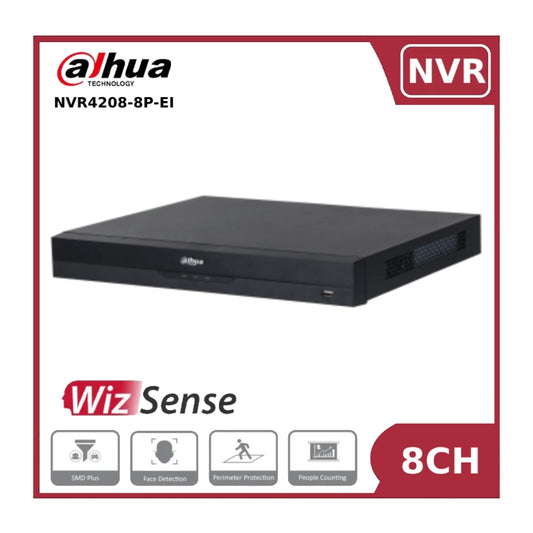 Dahua NVR4208HS-8P-EI 8 Channel PoE NVR 2HDD WizSense Network Video Recorder with 8 PoE Ports