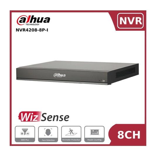 Dahua NVR4208-8P-I 8 Channel WizSense AI Network Video Recorder with 2HDD Bays + 8 PoE Ports