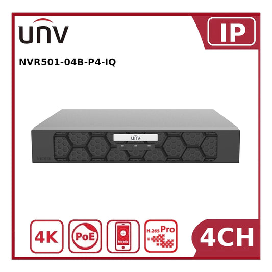 Uniview NVR501-04B-P4-IQ 4-Channel PoE NVR – 1-SATA, Built-in AI, Ultra265/H.265, 4K HDMI Output