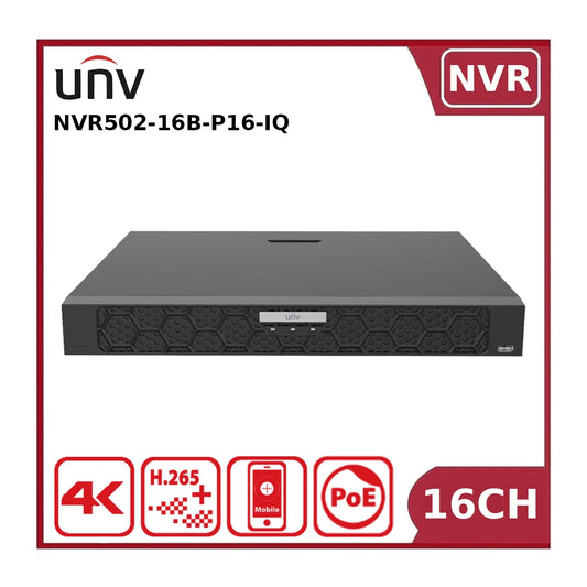 Uniview NVR502-16B-P16-IQ 16-Channel PoE NVR, 16MP, Dual-HDD, AI-Enhanced