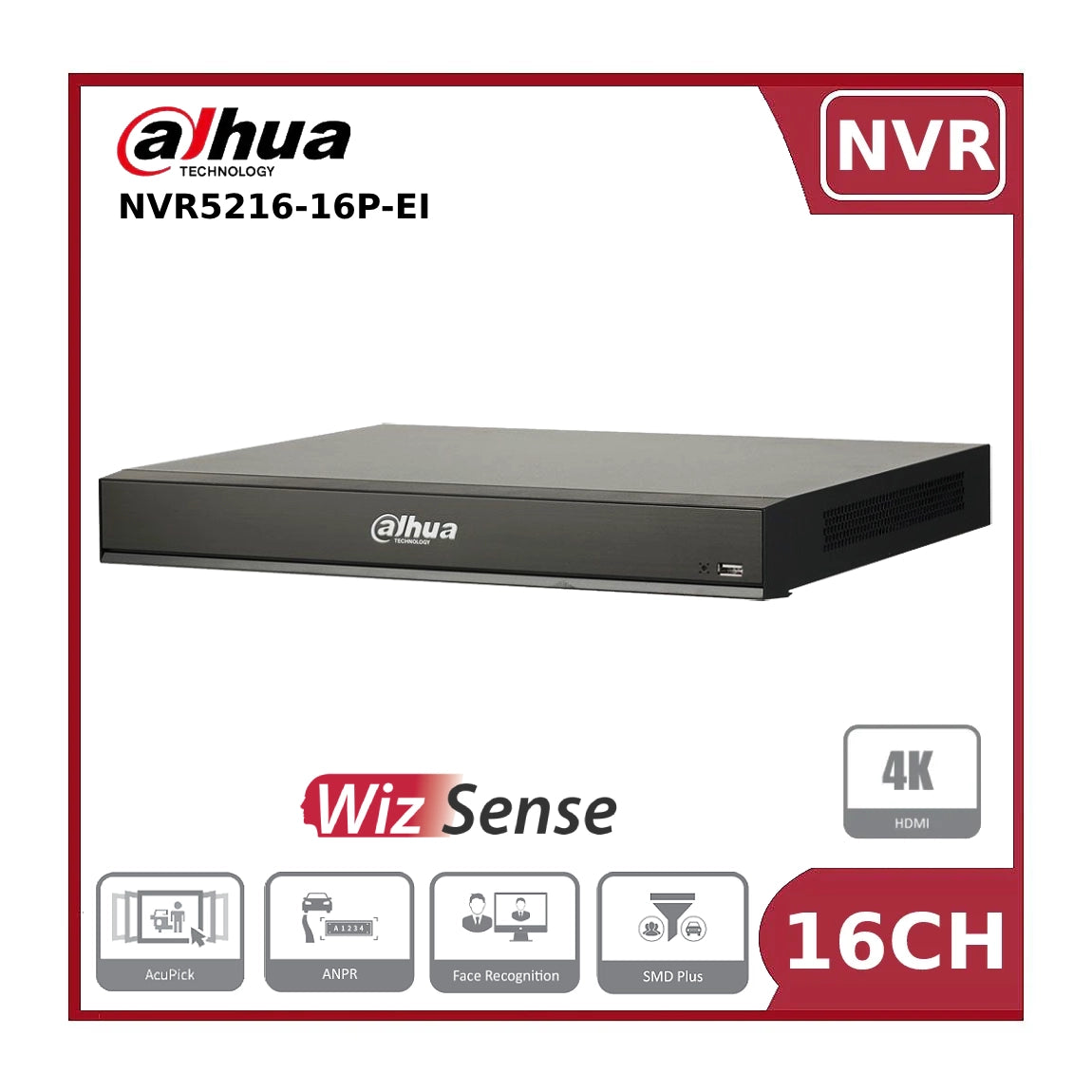 Dahua 16 Channel NVR DHI-NVR5216-16P-EI 16CH 2HDDs 16PoE 4K WizSense N ...