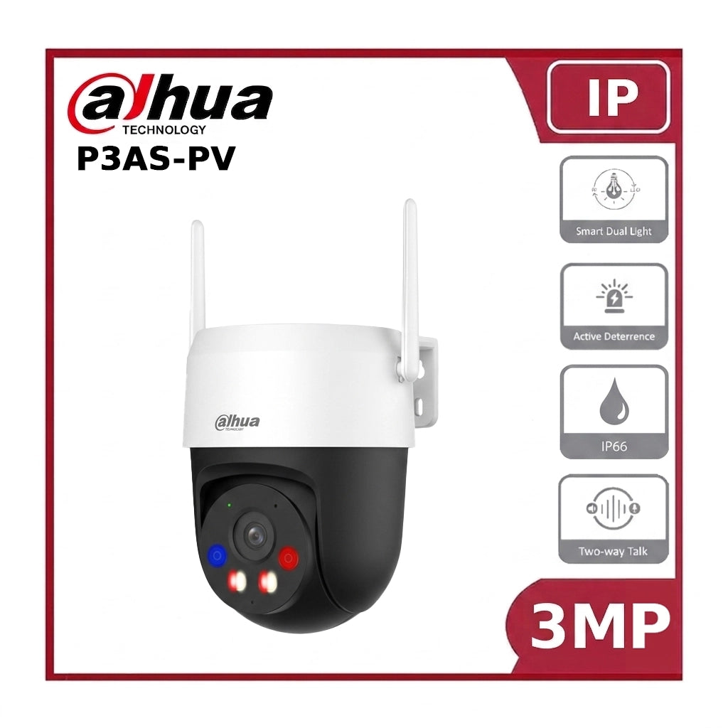 Dahua P3AS-PV 3MP Outdoor Wi-Fi Pan & Tilt Camera with AI Detection, Active Deterrence & Two-Way Audio