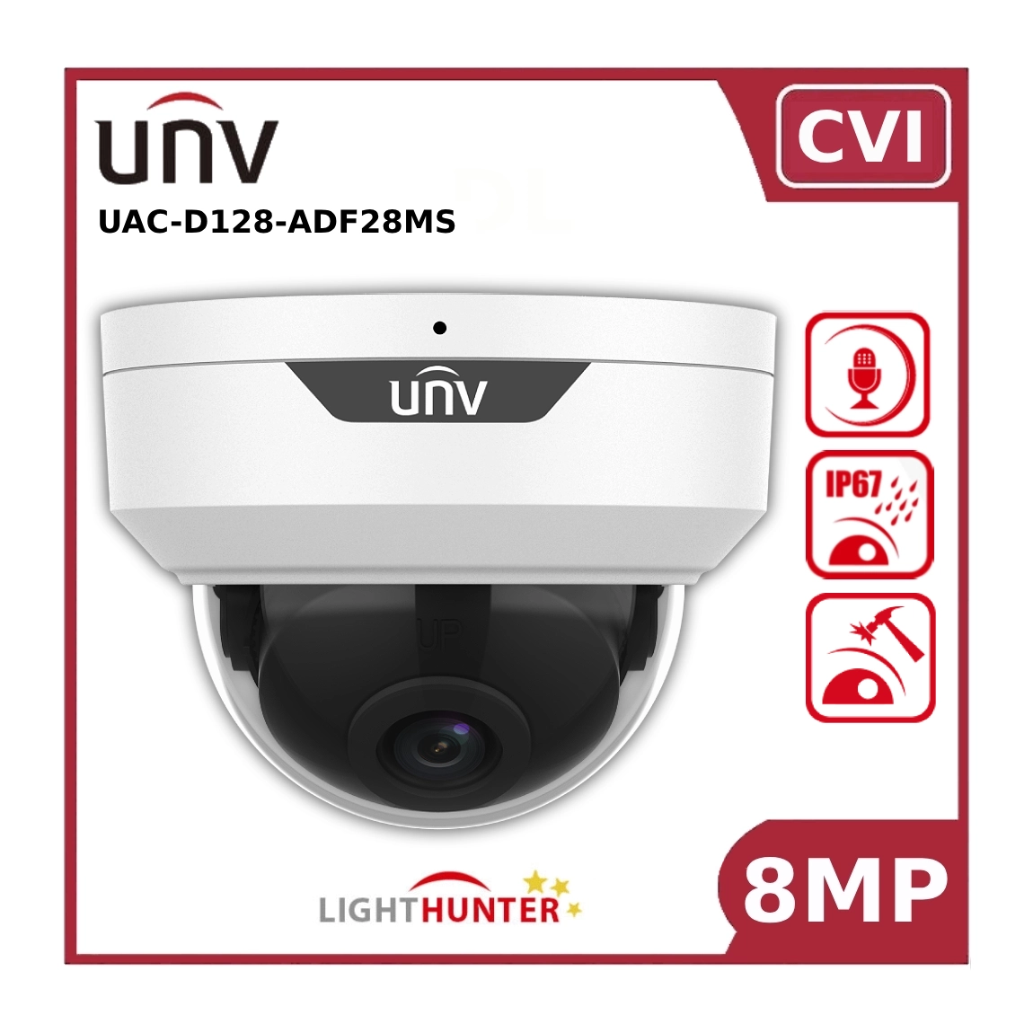 Uniview 8MP UAC-D128-ADF28MS LightHunter HD IR Fixed Dome Camera with Built In MIC