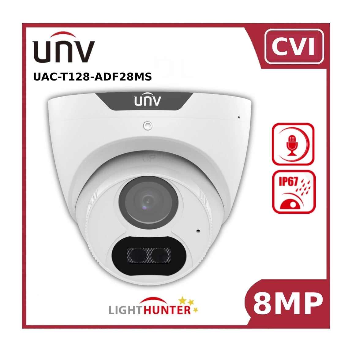 Uniview 8MP UAC-T128-ADF28MS LightHunter 4K IR Fixed Turret Analog Camera with Built in Mic and 40M IR Range