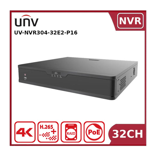 Uniview NVR304-32E2-P16 32-Channel PoE NVR, 12MP, 4×SATA, RAID Support