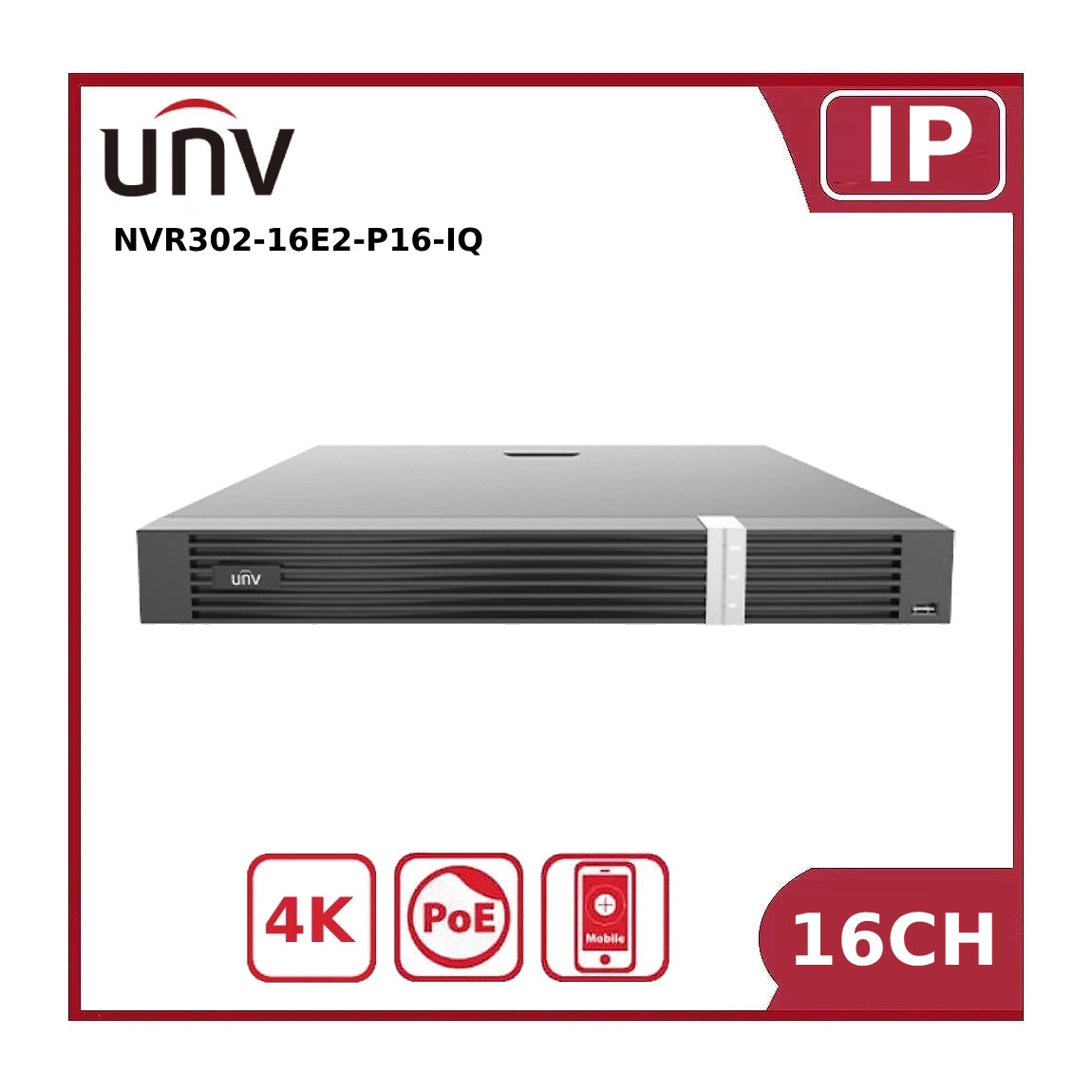 Uniview NVR302-16E2-P16-IQ 12MP 16 Channel Network Video Recorder With Built In AI POE NVR