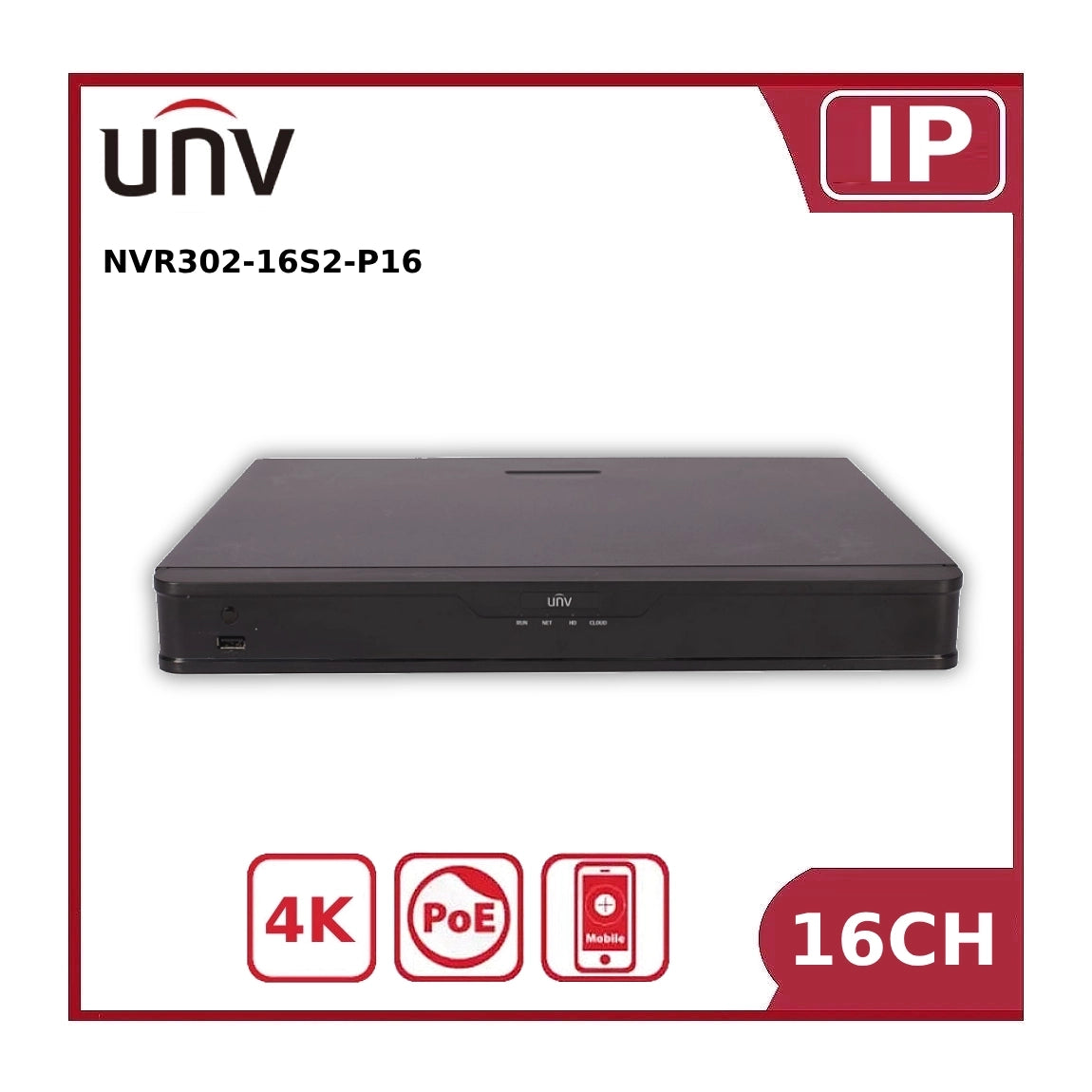 Uniview UNV-NVR302-16S2-P16 8MP 16 Ch Network Video Recorder With Content Analysis POE NVR