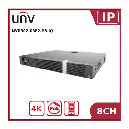 Uniview 12MP UNV-NVR302-08E2-P8-IQ 8 Channel 2 HDD Network Video Recorder PoE NVR