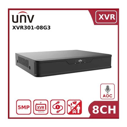 Uniview XVR301-08G3 8 Channel 5MP Hybrid XVR With Motion Detection, 1 HDD and AoC